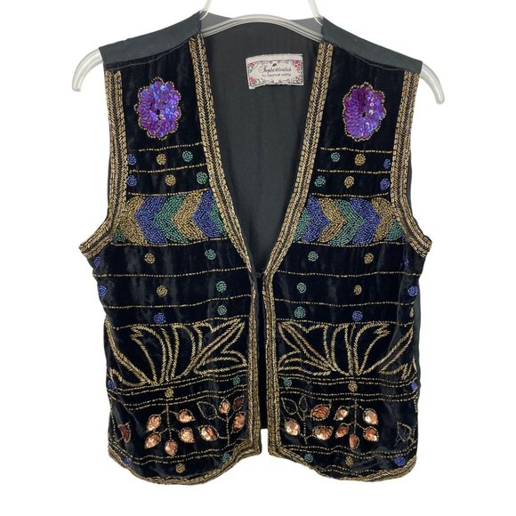 Vintage Sophisticates By Jonathan Martin Beaded Velvet Vest Womens Size Large - Picture 1 of 9
